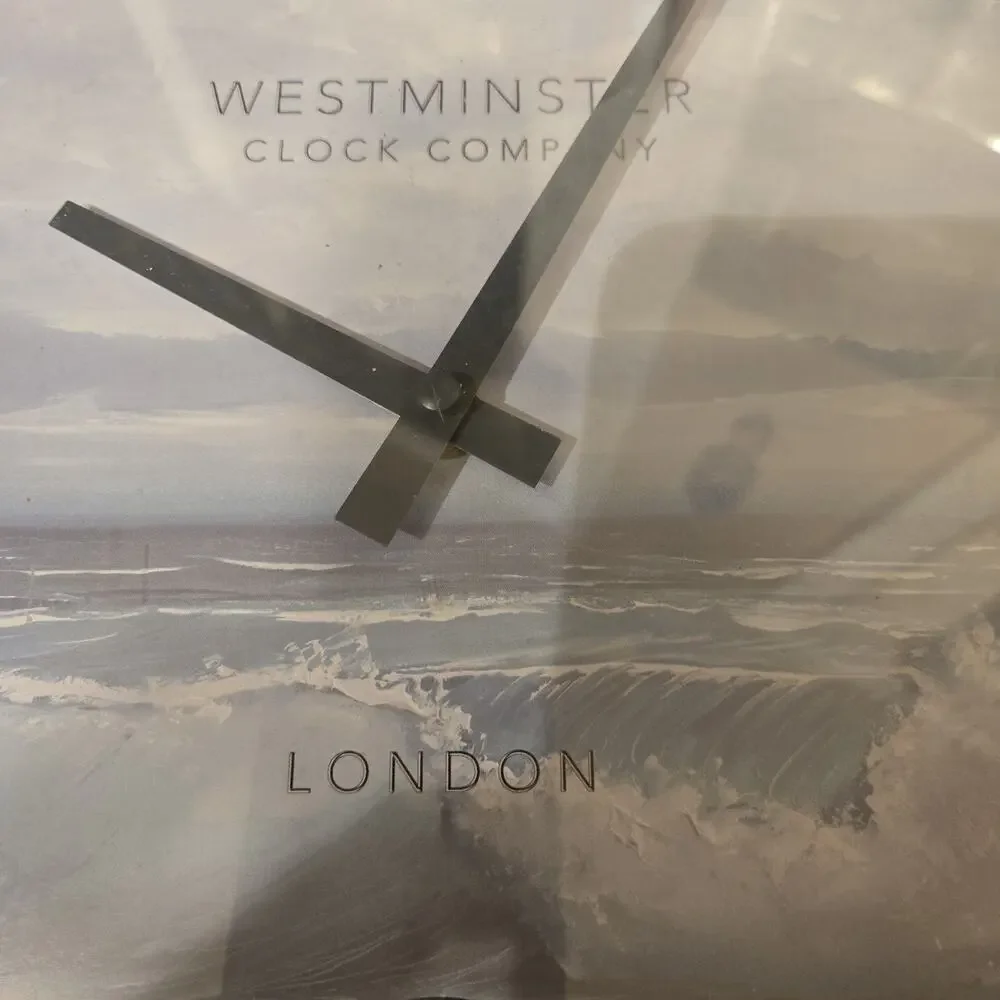 Westminster 12 Inch Wall Clock Quartz Sea Scape Large Numbers Blue Wood Tested